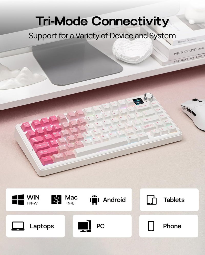 EPOMAKER X Aula F75 MAX Wireless Mechanical Keyboard with TFT Screen and Knob, Gasket Keyboard in 75% Layout, Hot Swappable Gaming Keyboard for PC/Mac/Linux (White Pink) - Image 4